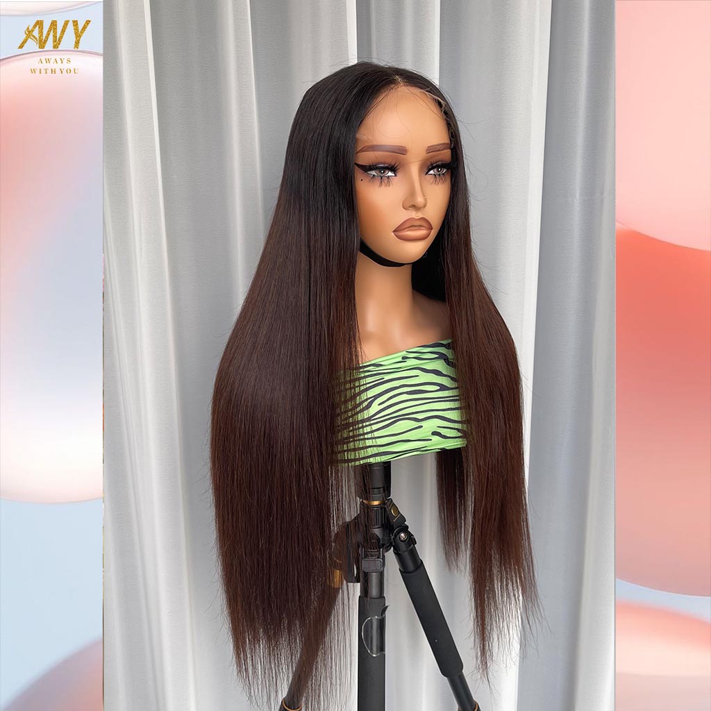 Color hair  6x6 Closure Straight  200% density Wig (#1B/#4）