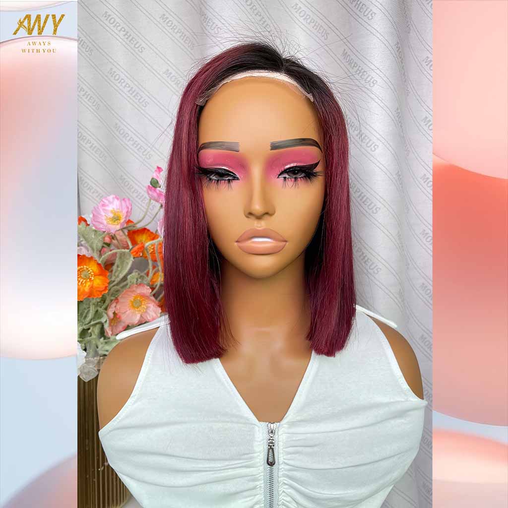 Bob Wig Color  hair  5X5 Closure 200% density Wig ( #99J  Color）