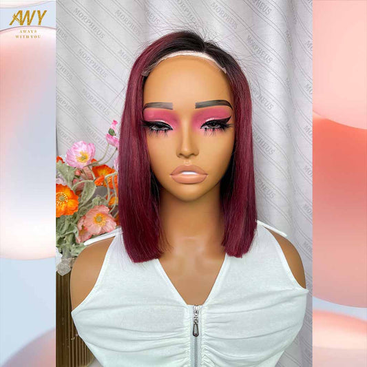Bob Wig Color  hair  5X5 Closure 200% density Wig ( #99J  Color）