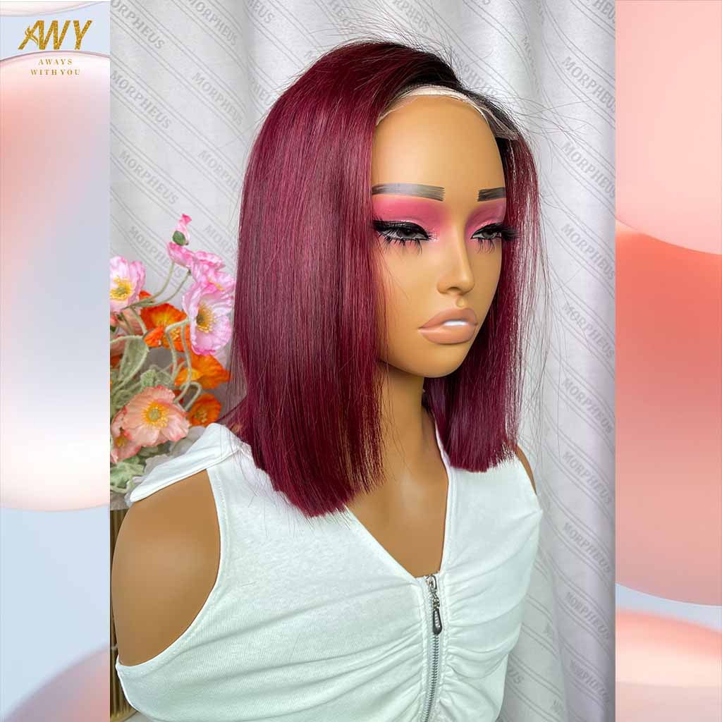 Bob Wig Color  hair  5X5 Closure 200% density Wig ( #99J  Color）