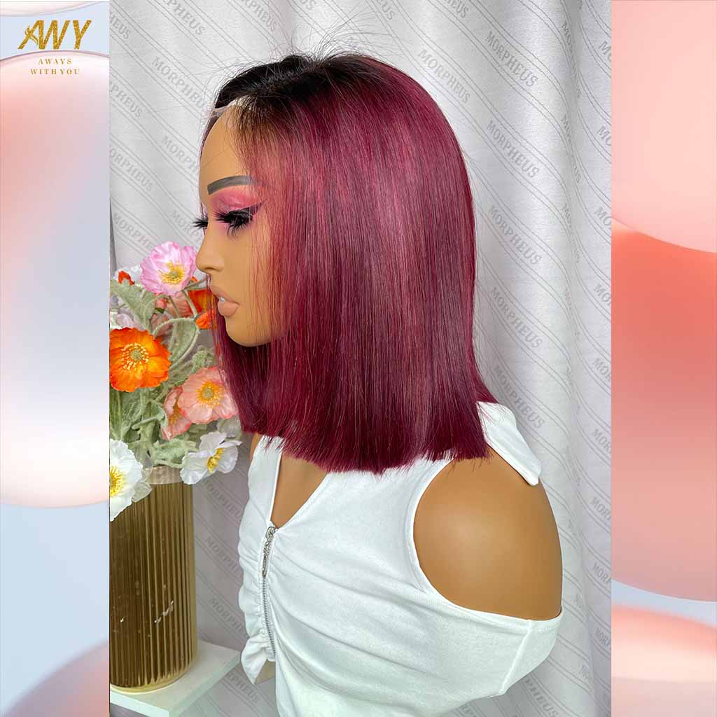 Bob Wig Color  hair  5X5 Closure 200% density Wig ( #99J  Color）