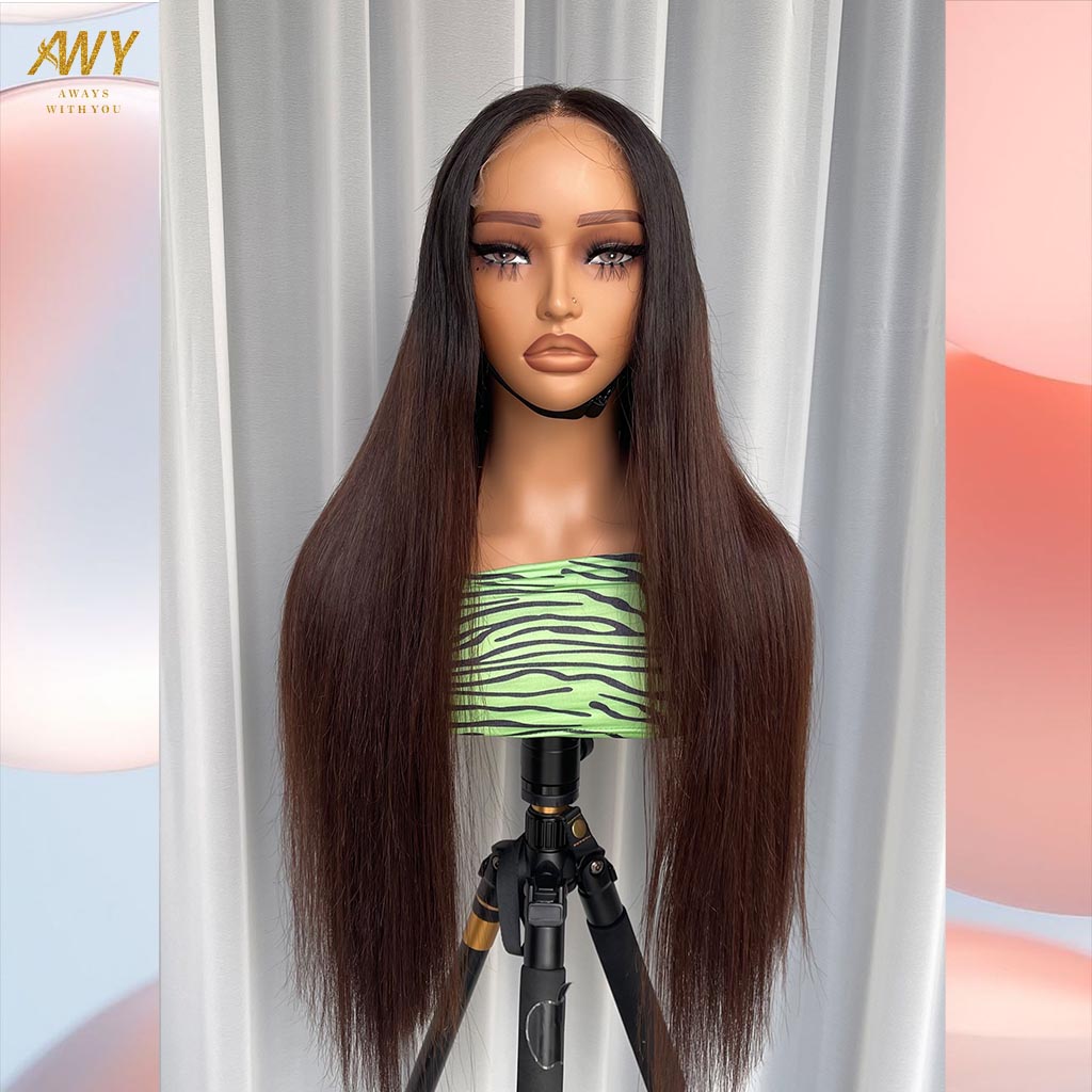 Color hair  6x6 Closure Straight  200% density Wig (#1B/#4）