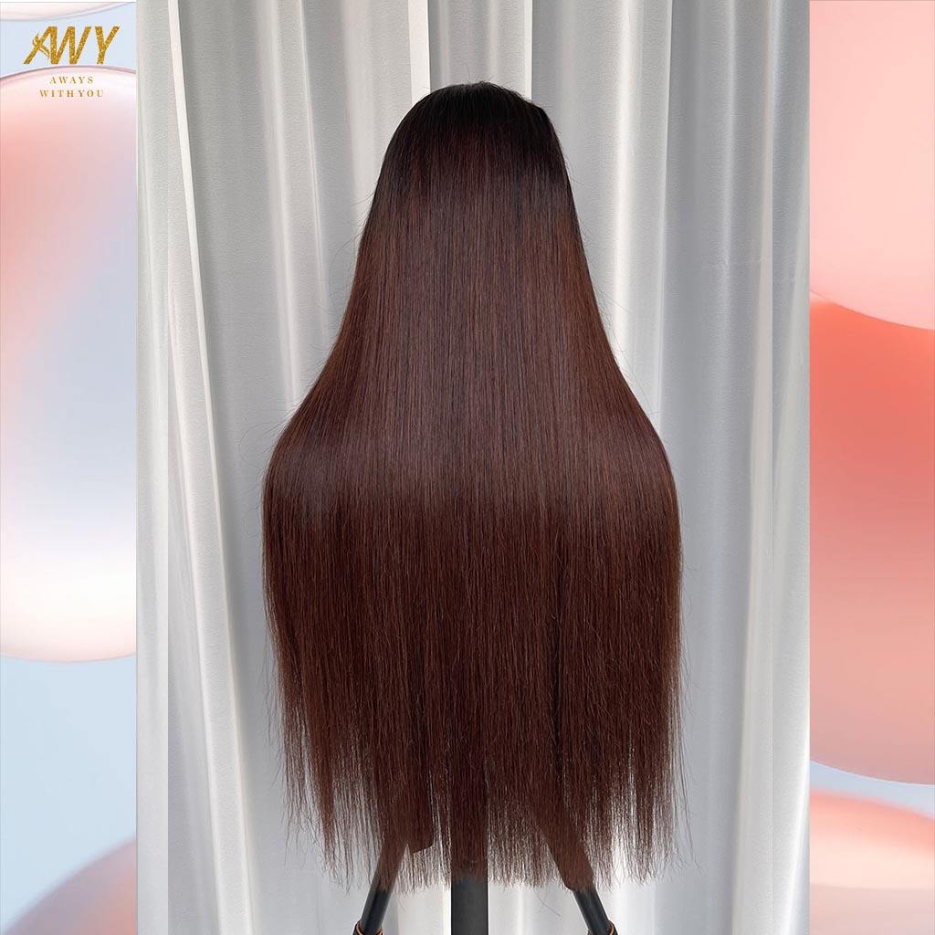 Color hair  6x6 Closure Straight  200% density Wig (#1B/#4）