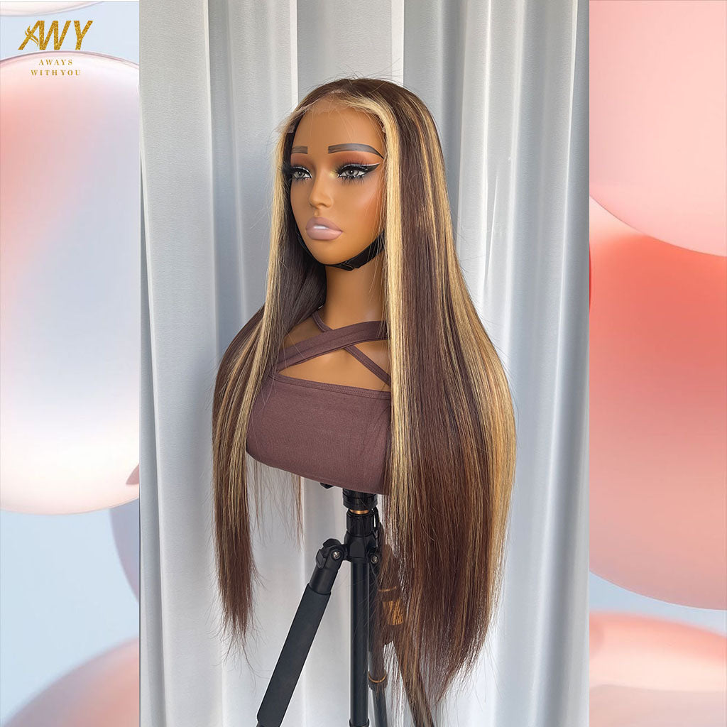 Color hair  5x5 Closure Straight  200% density Wig (Piano Color）